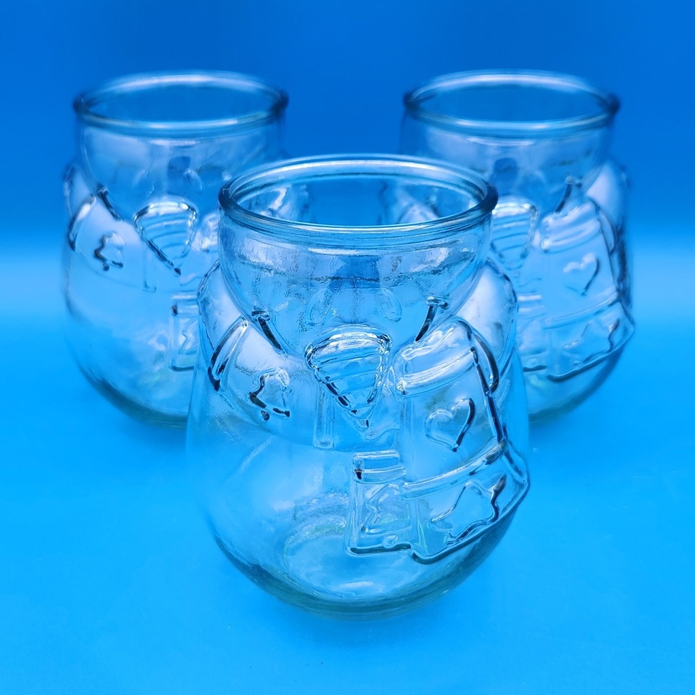 Three San Miguel Recycled Glass Snowman Stemless Wine glasses or Candle Holders